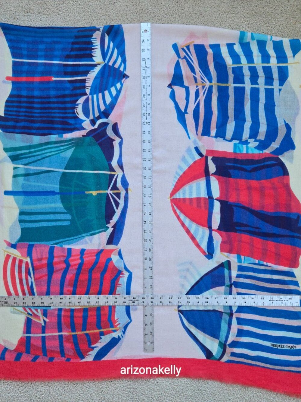 NWOT Hermès *WOOL* Charmes des Plages Normandes Beach Cabanas Scarf Stole - Picture 2 of 16